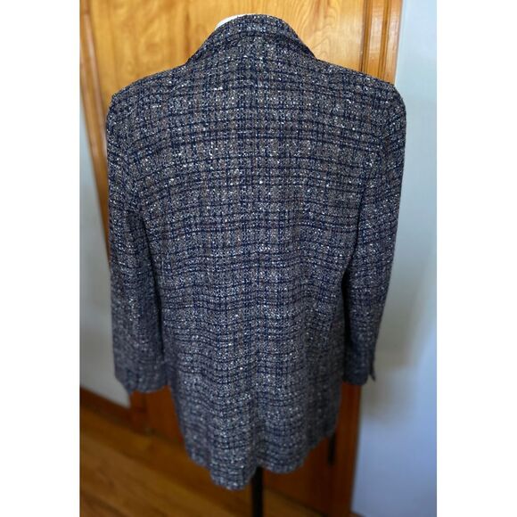 90s Liz Wear 12 Petite Wool Tweed Plaid Blazer Sport Coat Jacket Gray Navy Brown - Picture 5 of 14